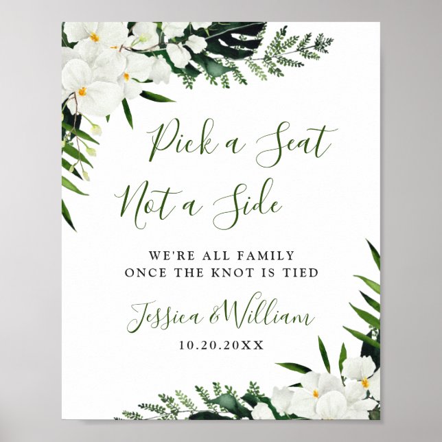 Elegant White Orchid Boho Wedding Ceremony Seating Poster (Front)