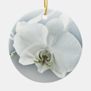 Elegant White Orchid Botanical Art Ceramic Tree Decoration