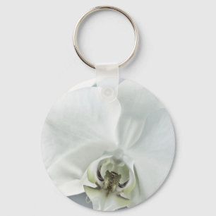 Elegant White Orchid Botanical Art Key Ring