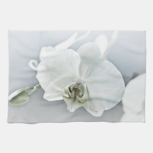 Elegant White Orchid Botanical Art Tea Towel