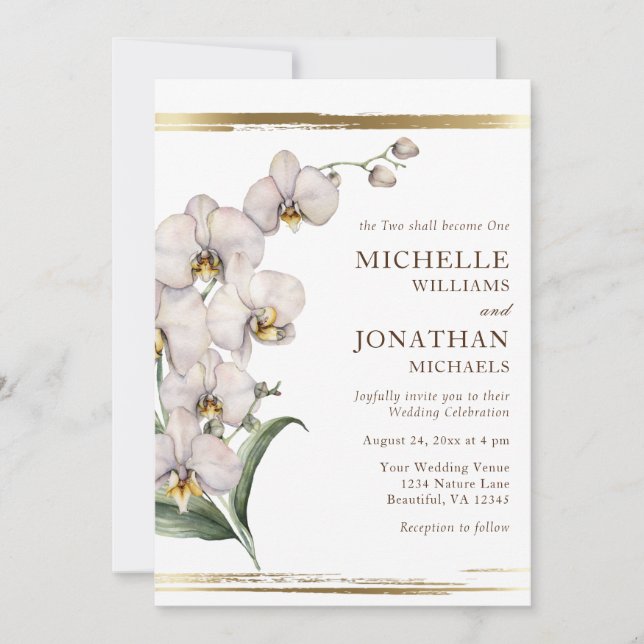 Elegant White Orchid Floral Christian Wedding Invitation (Front)