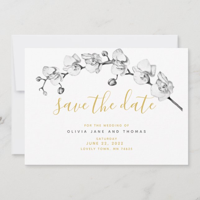 Elegant White Orchid Modern Boho Stylish Wedding  Save The Date (Front)
