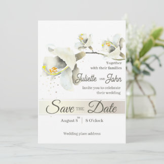 Elegant White Orchid Save The Date Wedding Card |
