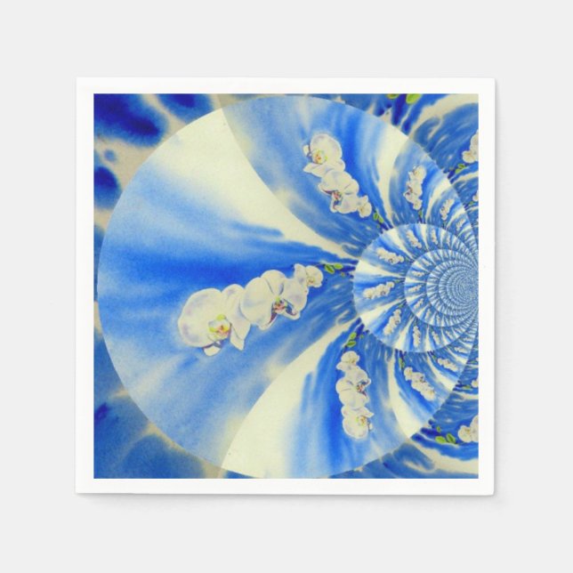 Elegant white orchid watercolor painting napkin (Front)