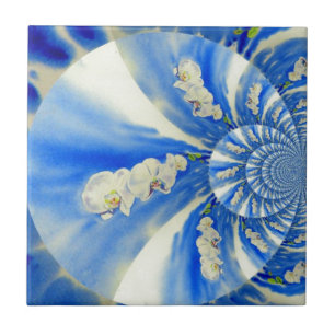 Elegant white orchid watercolor painting tile