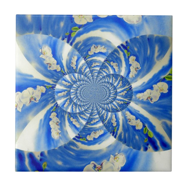 Elegant white orchid watercolor painting tile (Front)