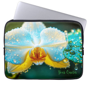 Elegant White Orchid with Water Droplets Botanical Laptop Sleeve