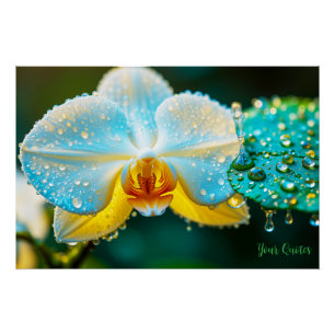 Elegant White Orchid with Water Droplets Botanical Poster