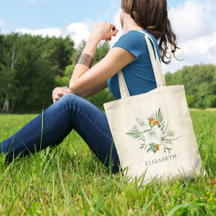 Elegant White Orchids and Kumquats Bridesmaid Tote Bag