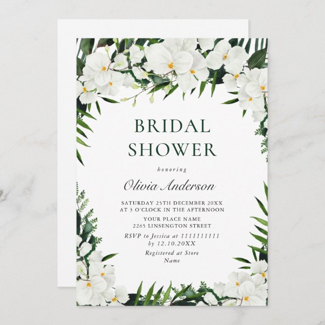 Elegant White Orchids Bohemian BRIDAL SHOWER  Invitation (Front/Back)