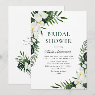 Elegant White Orchids Bohemian BRIDAL SHOWER  Invitation