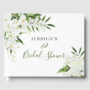 Elegant White Orchids Bohemian Bridal Shower Photo Guest Book