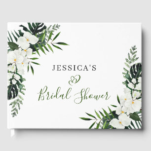 Elegant White Orchids Bohemian Bridal Shower Photo Guest Book