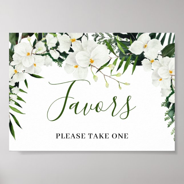 Elegant White Orchids Bohemian Favours Wedding Sig Poster (Front)