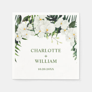Elegant White Orchids Bohemian Floral Wedding Napkin