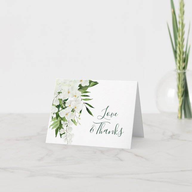 Elegant White Orchids Bohemian Floral Wedding Thank You Card (Front)
