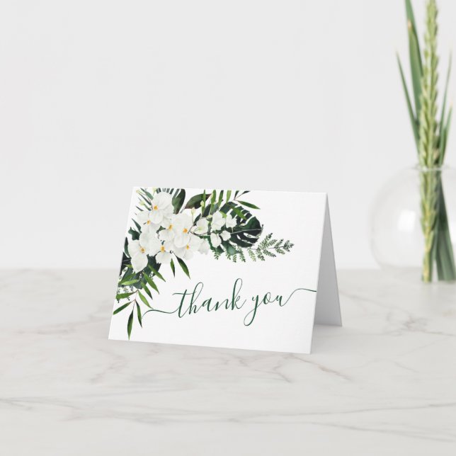 Elegant White Orchids Bohemian Floral Wedding Thank You Card (Front)
