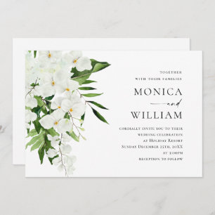 Elegant White Orchids Bohemian Greenery Wedding Invitation