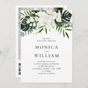 Elegant White Orchids Bohemian Greenery Wedding Invitation