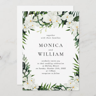 Elegant White Orchids Bohemian Greenery Wedding Invitation