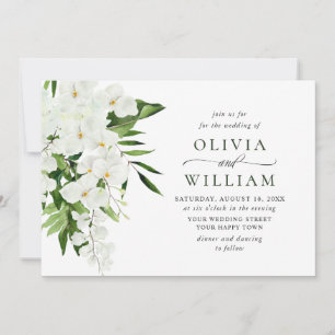 Elegant White Orchids Bohemian Greenery Wedding Invitation