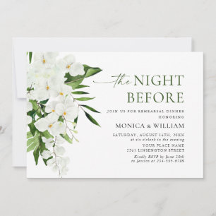 Elegant White Orchids Bohemian REHEARSAL DINNER Invitation