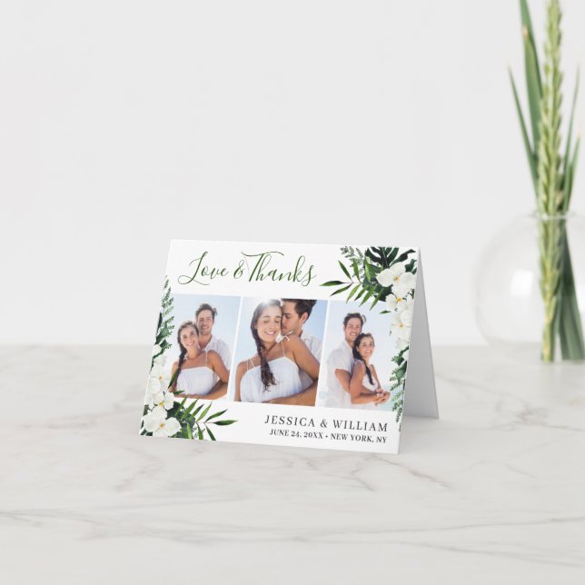 Elegant White Orchids Bohemian Wedding 3 PHOTO Thank You Card (Front)