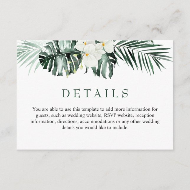 Elegant White Orchids Bohemian Wedding Details  En Enclosure Card (Front)