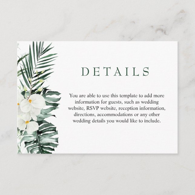 Elegant White Orchids Bohemian Wedding Details Enclosure Card (Front)