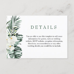 Elegant White Orchids Bohemian Wedding Details Enclosure Card