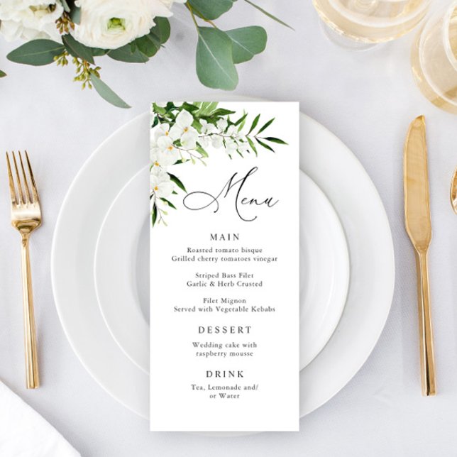 Elegant White Orchids Bohemian Wedding Dinner Menu (Creator Uploaded)