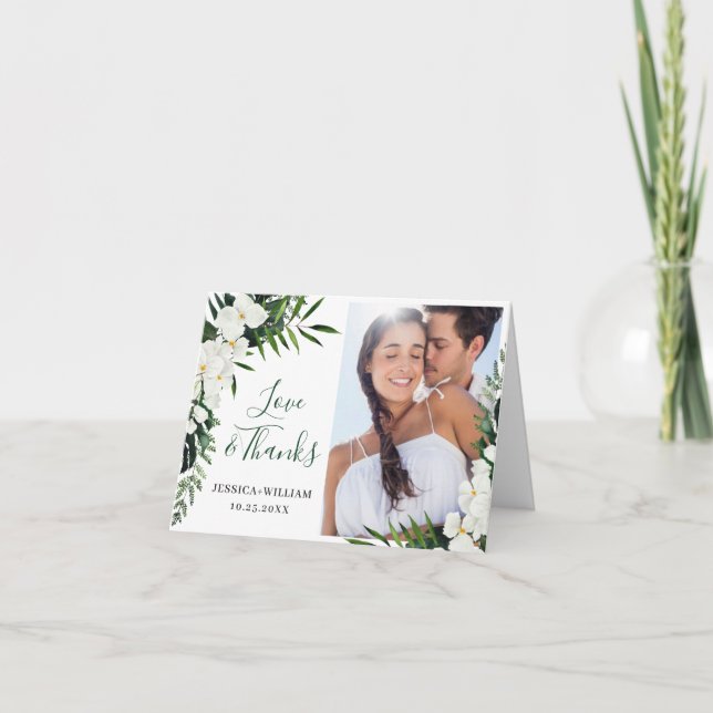 Elegant White Orchids Bohemian Wedding PHOTO Thank You Card (Front)