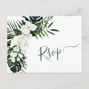 Elegant White Orchids Bohemian Wedding RSVP  Postcard