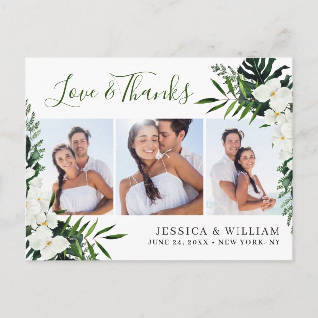 Elegant White Orchids Bohemian Wedding Thank You Postcard (Front)