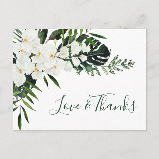 Elegant White Orchids Bohemian Wedding Thank You Postcard (Front)