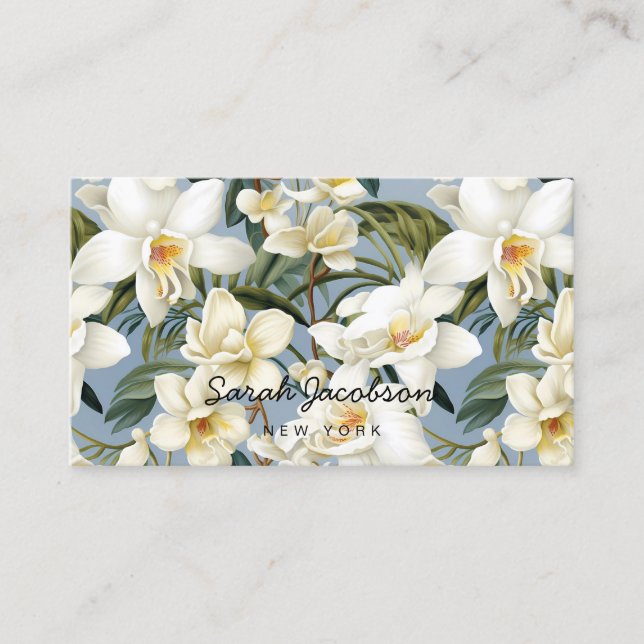 Elegant White Orchids Business Card (Front)