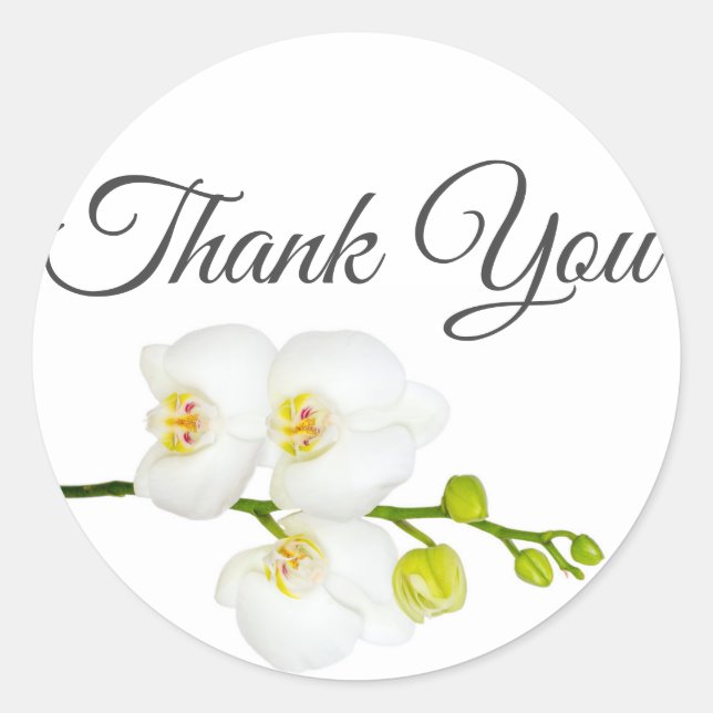 Elegant White Orchids Couple's Initials & Date Classic Round Sticker (Front)