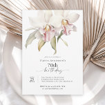 Elegant White Orchids Floral 70th Birthday Invitation<br><div class="desc">A beautiful tropical 70th birthday party invitation featuring watercolor floral white orchids with tinges of pink. This feminine tropical theme is a beautiful choice for celebrating a special milestone birthday. Trendy type face pairings make your text pop with style. Personalise the easy to use text template with your event details....</div>