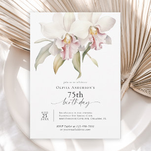 Elegant White Orchids Floral 75th Birthday Invitation