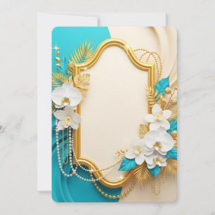 Elegant White Orchids Gold Frame Invitation