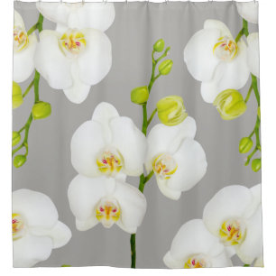 Elegant White Orchids & Light Grey Shower Curtain