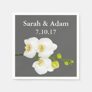 Elegant White Orchids & Medium Grey Wedding Napkin