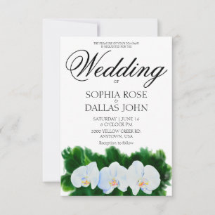Elegant white orchids tropical floral invitation