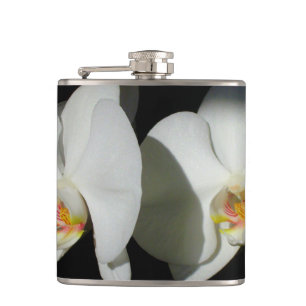 Elegant White Orchids, tropical floral photo Hip Flask
