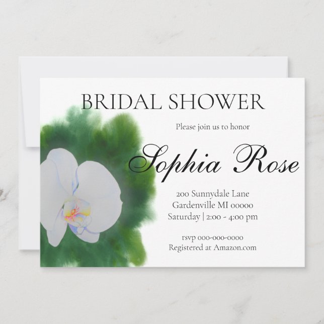 Elegant white orchids water colour floral painting invitation (Front)