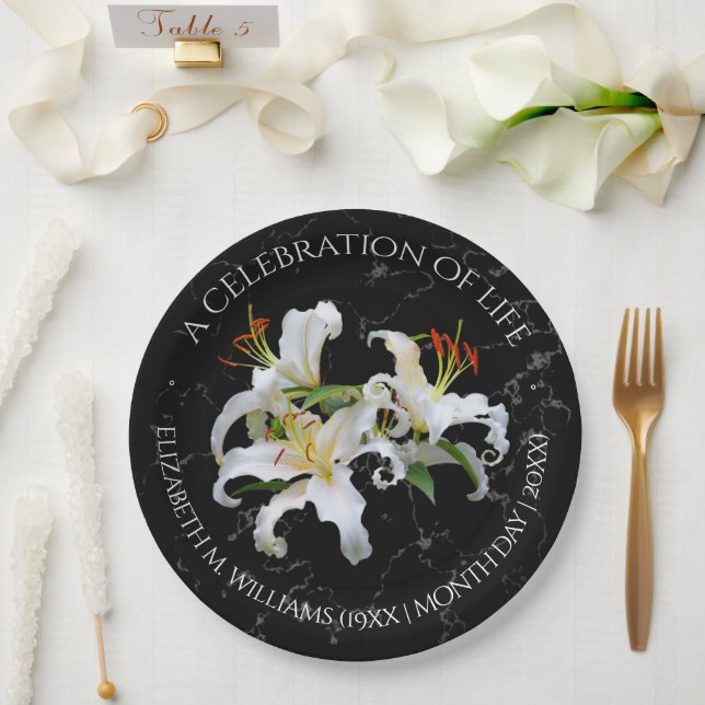 Elegant White Oriental Lilies Celebration of Life Paper Plate (Wedding)