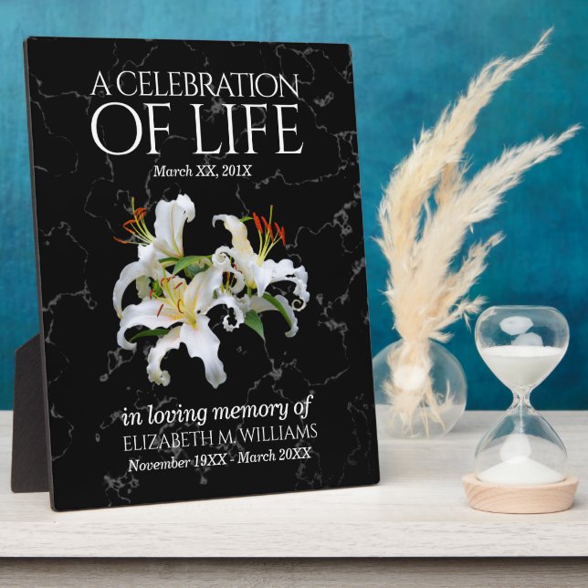 Elegant White Oriental Lilies Celebration of Life Plaque (Side)