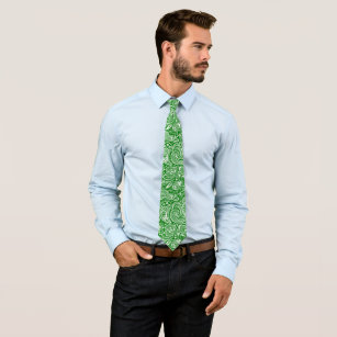 Elegant White Paisley On Green Background Tie