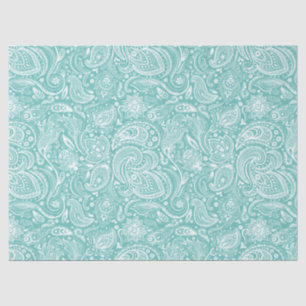 Elegant White Paisley Over Turquise Background Tissue Paper