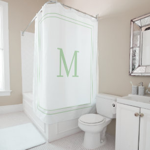 Elegant White &Pale Green Initial Monogram  Shower Curtain